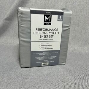 Member's Mark Performance Cotton-Lyocell Sheet Set King Soft Silver 500TC 6pc